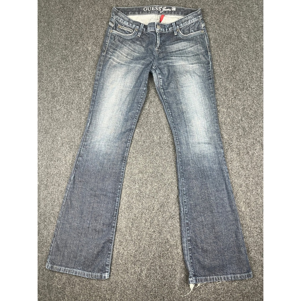 Guess Sexy Flare Leg Jeans Womens 28 Medium Wash Low Rise Embroidered Denim